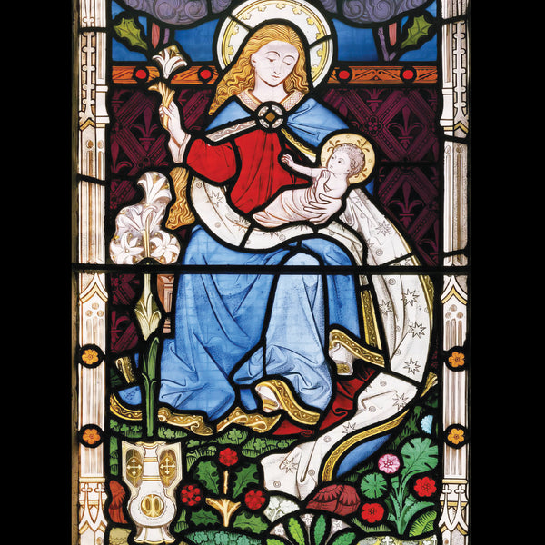 <p style="color:gold">Stained Glass Madonna and Child<br><p style="color:grey"> - Pack of 5 cards - <br>Ref: kh69e