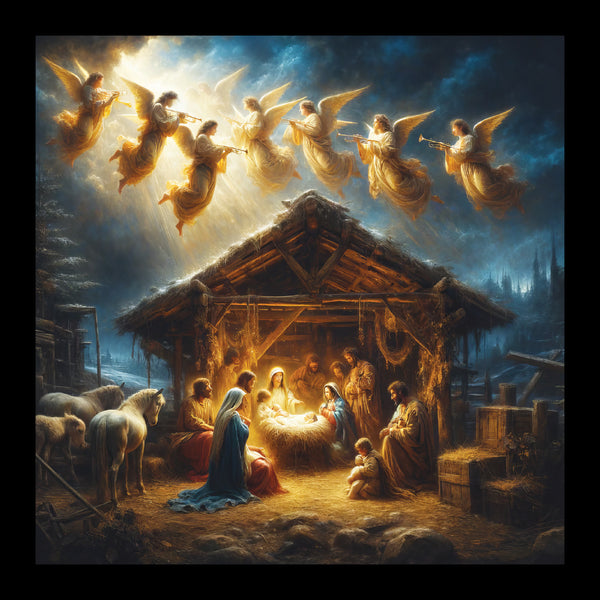 <p style="color:gold">Angels over the Manger<br><p style="color:grey"> - Pack of 5 cards - <br>Ref: kj23c